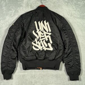 Alpha Industries MA-1 Jacket Mens Medium Black Music Universal Reversible *FLAW